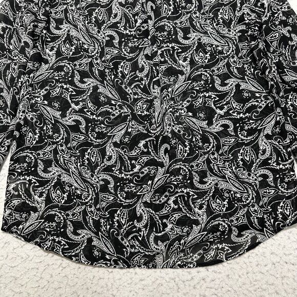 GAP Women's Large Lightweight Sheer Button Up Sheer Blouse Black + White Paisley - Picture 11 of 12